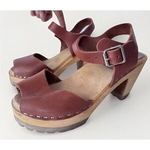 MIA Sofia Brown Tan Leather Heel Clog Sandals Shoes Size 36